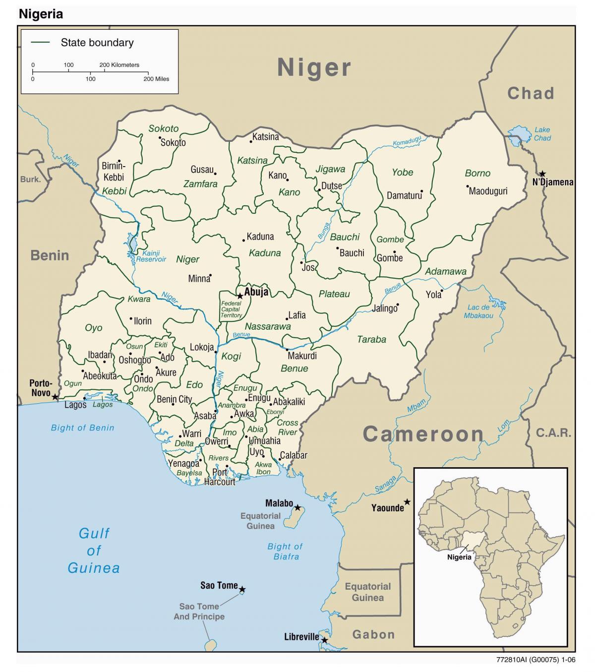 peta dari nigeria dengan kota-kota
