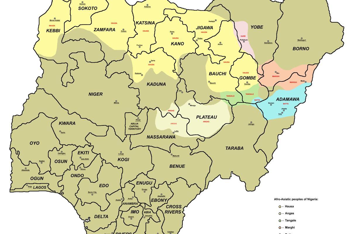 peta dari nigeria dengan 36 serikat