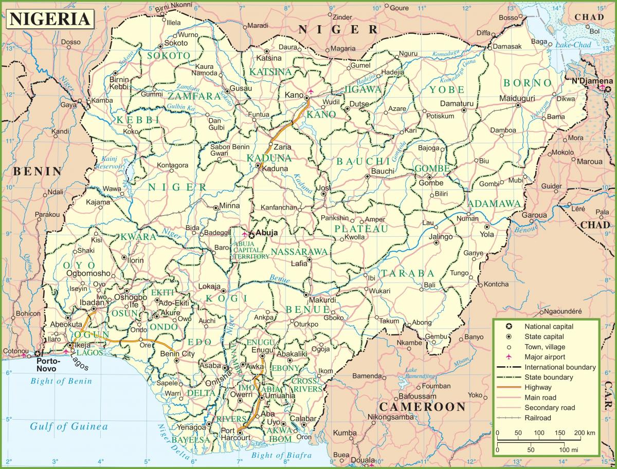 peta dari nigeria menunjukkan jalan-jalan utama