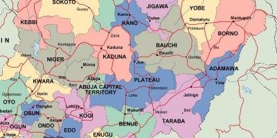 Peta dari nigeria dengan negara-negara dan kota-kota