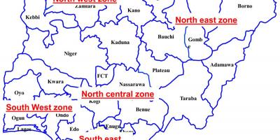 Peta dari nigeria menunjukkan enam zona geopolitik