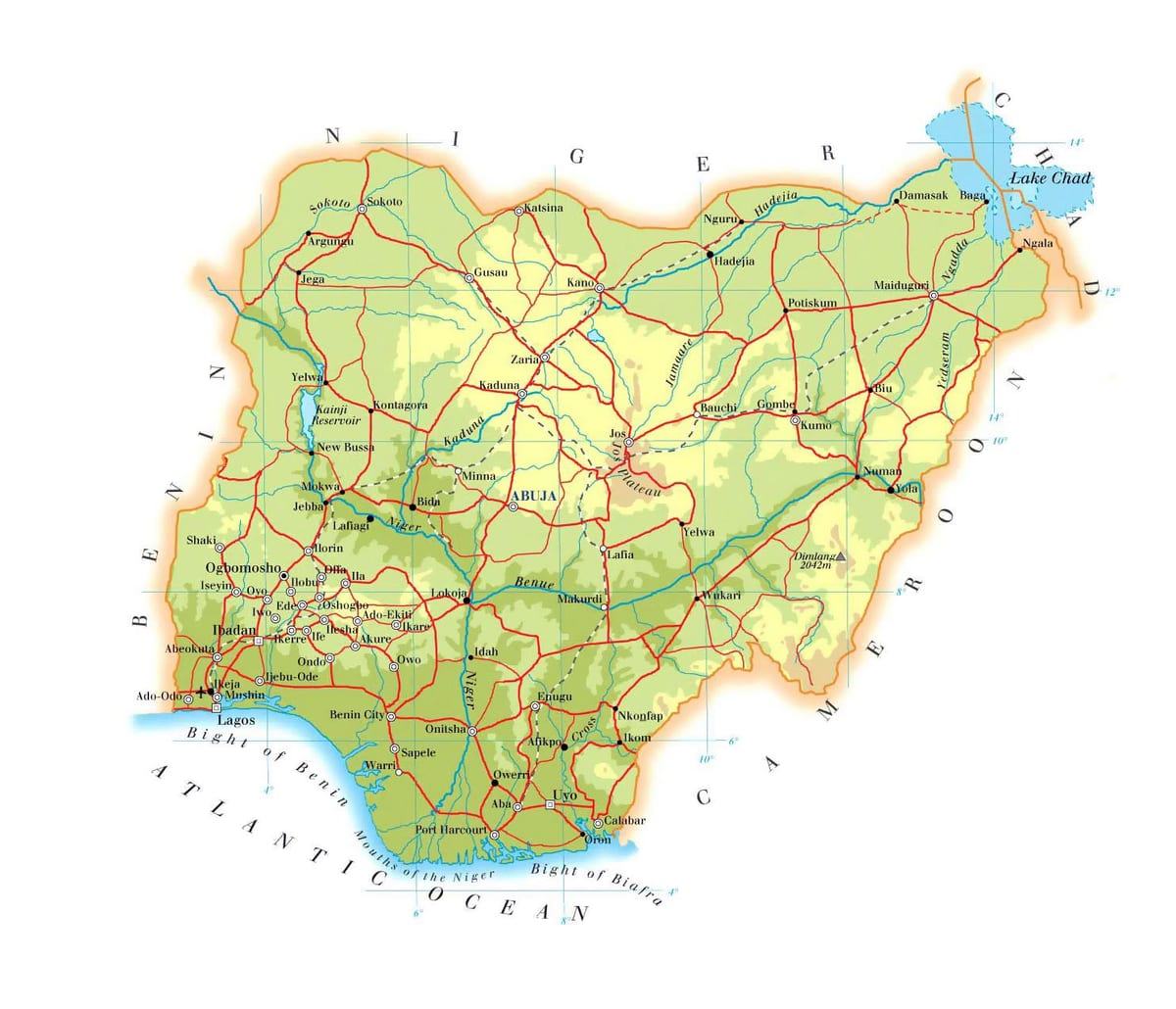 Peta dari nigeria elevasi