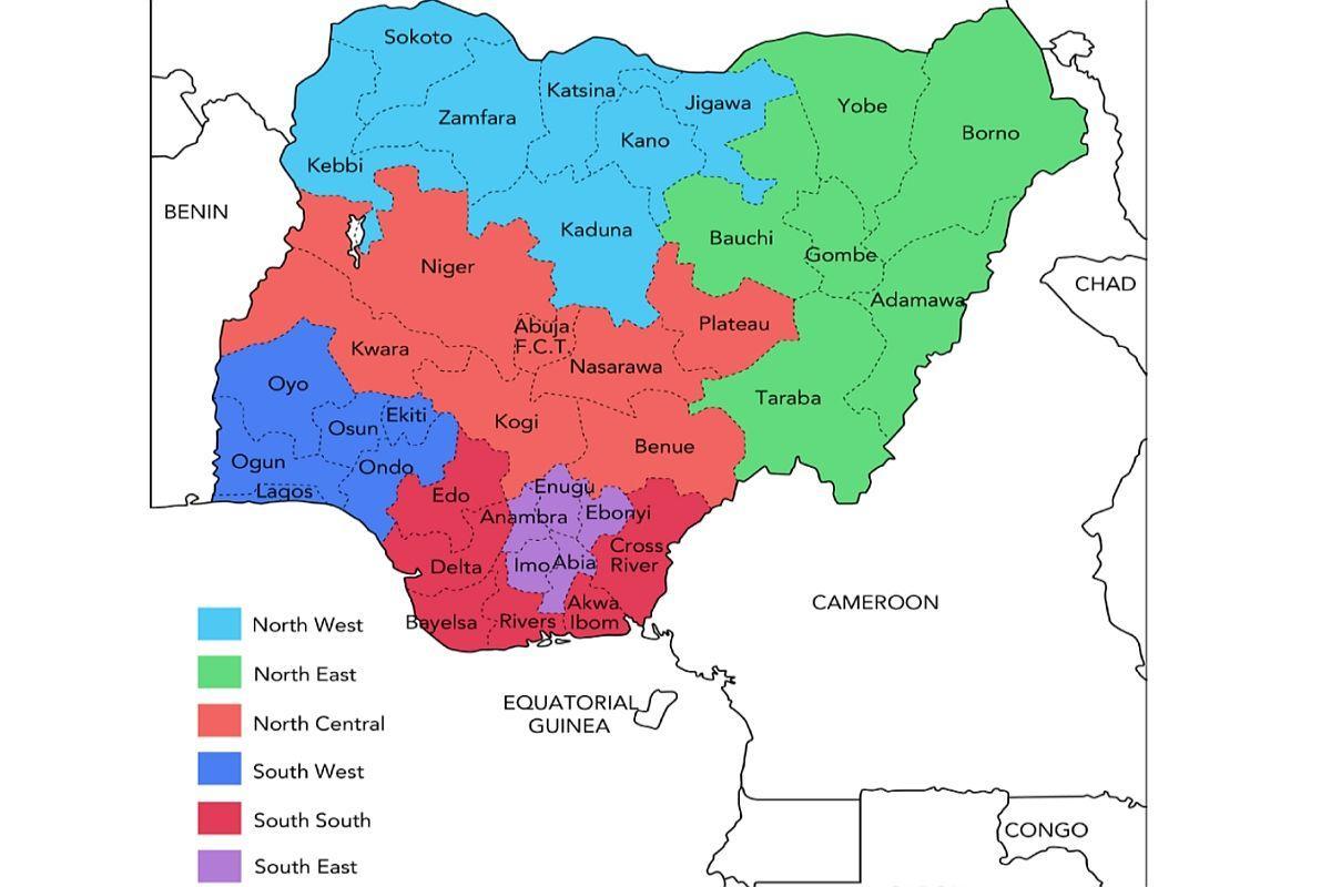peta dari nigeria menunjukkan zona geopolitik