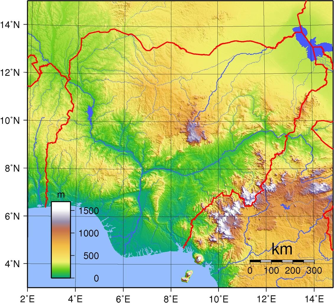 Peta topografi nigeria