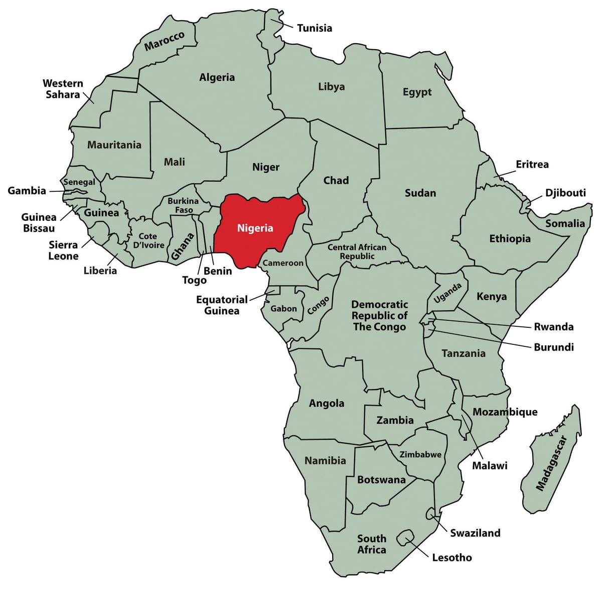 Peta dari afrika menunjukkan nigeria