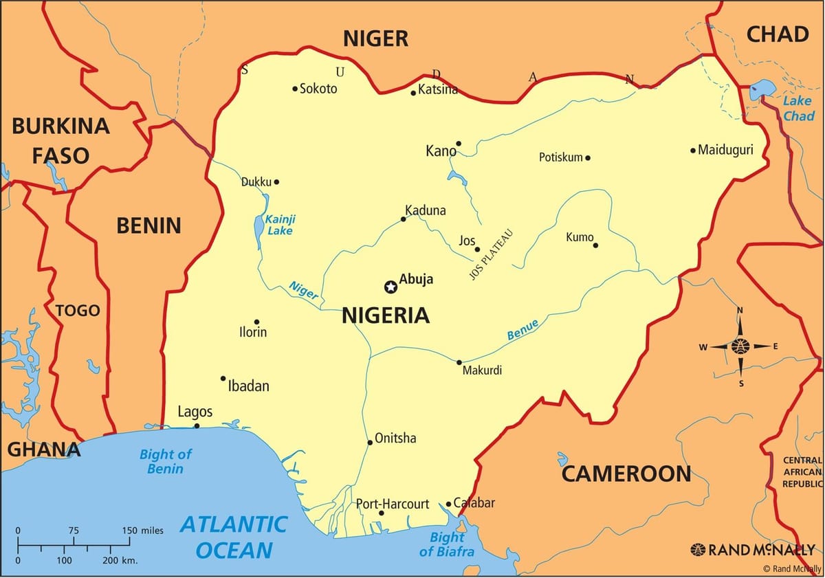 peta dari nigeria menunjukkan sungai niger dan benue