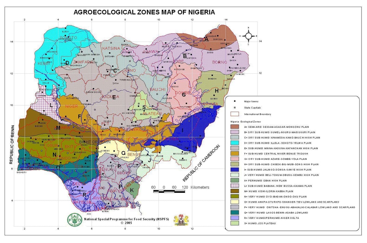 peta dari nigeria menunjukkan berbeda zona vegetasi