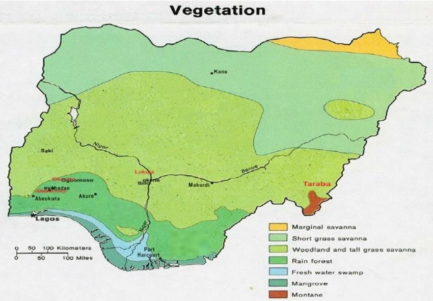 peta dari nigeria menunjukkan vegetasi