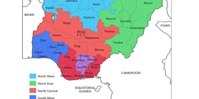Peta dari nigeria menunjukkan zona geopolitik