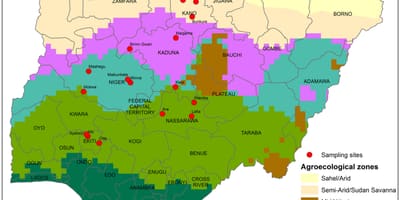 Peta dari nigeria menunjukkan distribusi tanaman