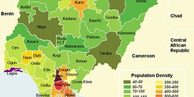 Peta dari nigeria menunjukkan distribusi penduduk