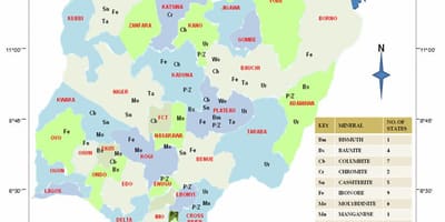 Peta dari nigeria menunjukkan sumber daya mineral