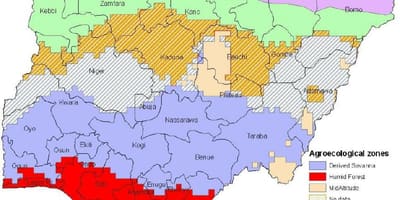 Peta dari nigeria menunjukkan zona ekologi