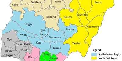 Peta dari nigeria menunjukkan zona geopolitik