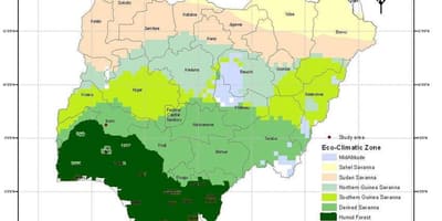 Peta dari nigeria menunjukkan zona iklim