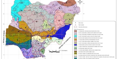 Peta dari nigeria menunjukkan berbeda zona vegetasi