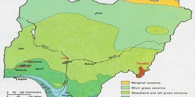 Peta dari nigeria menunjukkan vegetasi